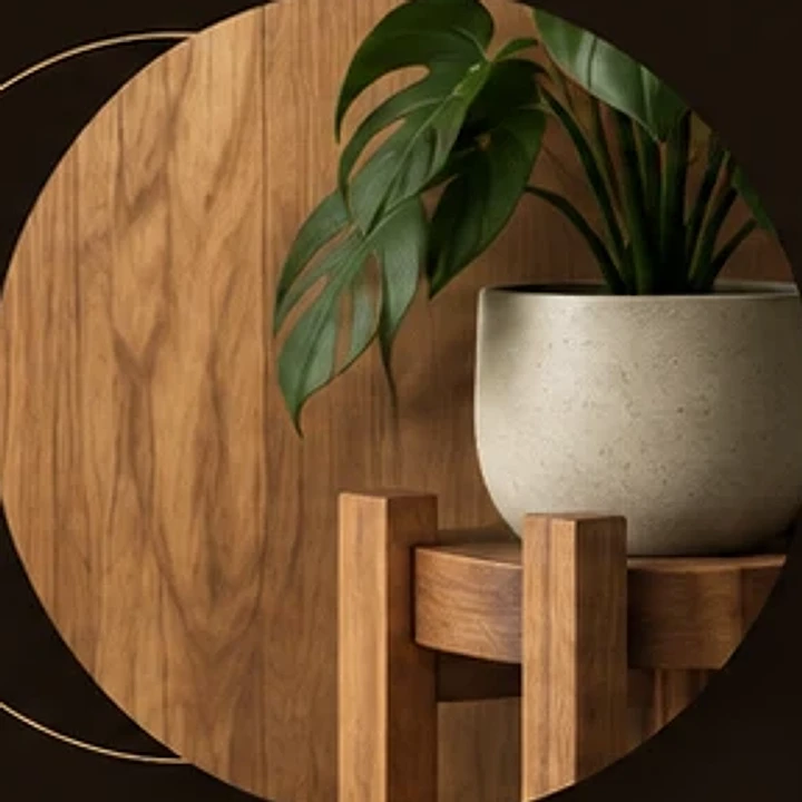 Planta sobre una base de madera artesanal